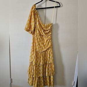 Veronica Beard One Shoulder Tiered Yellow Floral Maxi Dress. Size 16. NWOT.